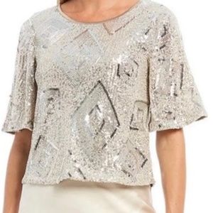 Skies Are Blue Silver Sequin Diamond Pattern Top